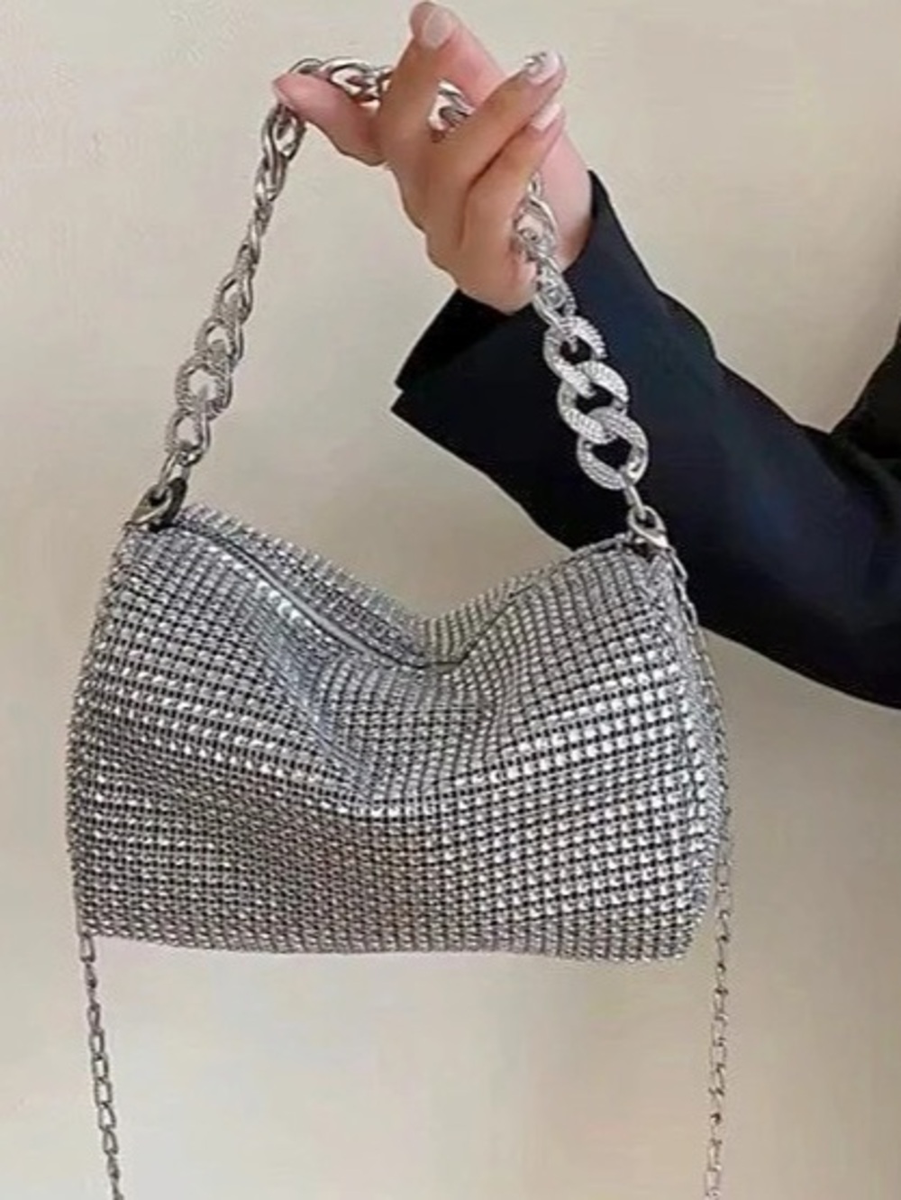 New Silver Rhinestone Shoulder Bag